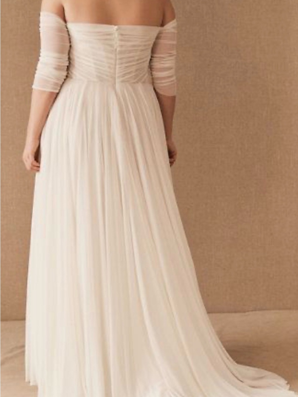 Watters Ivory Off-Shoulder Long Sleeve Chiffon Gown - Picture 3 of 15